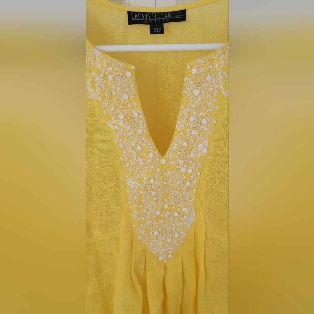 LAFAYETTE 148 Yellow Embroidered Women's Blouse   Linen 100% Size 2P - Picture 4 of 10